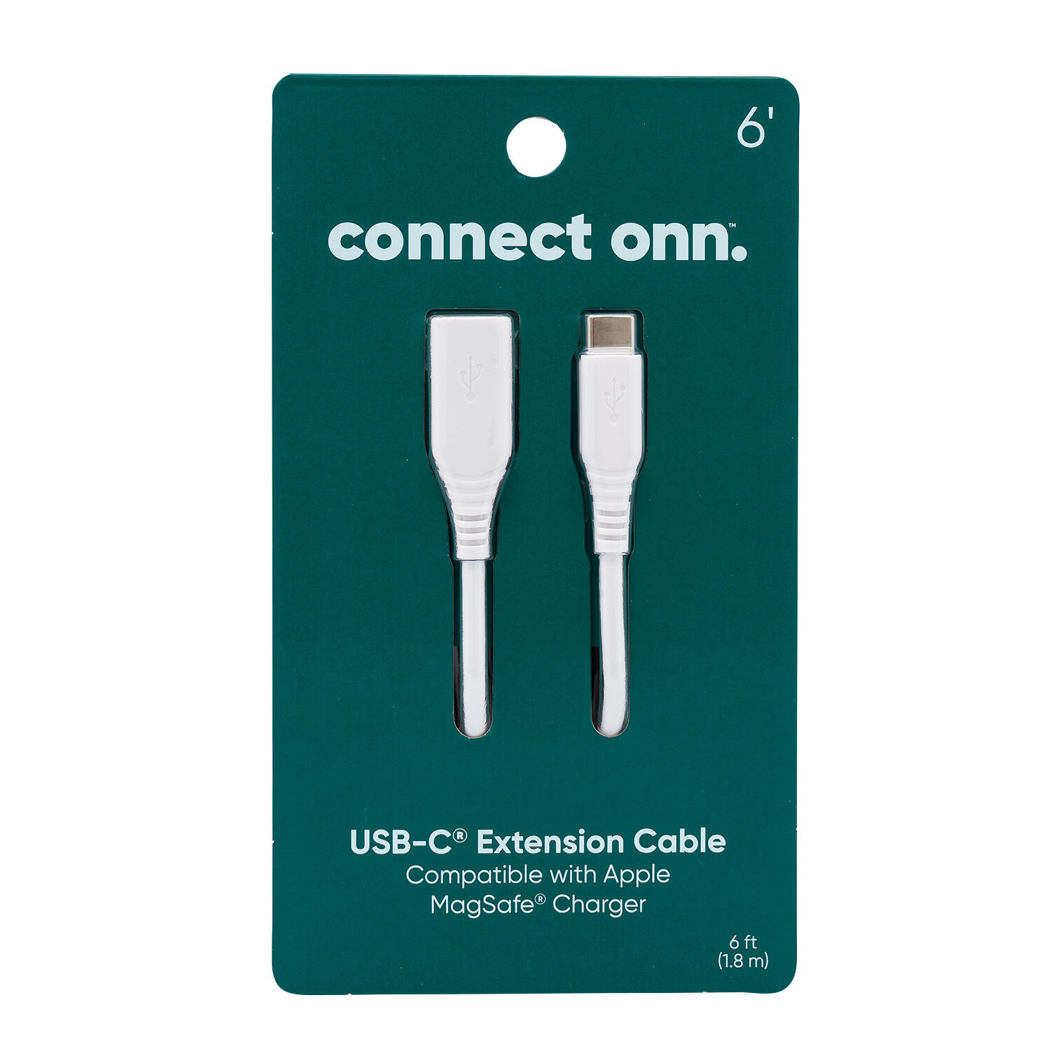 Onn USB-C Extension Cable, 6 ft, White, Compatible with MagSafe
