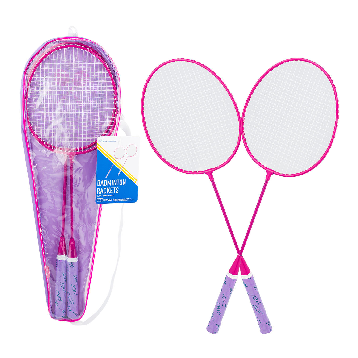 Badminton Rackets with Carry Bag, Hot Pink