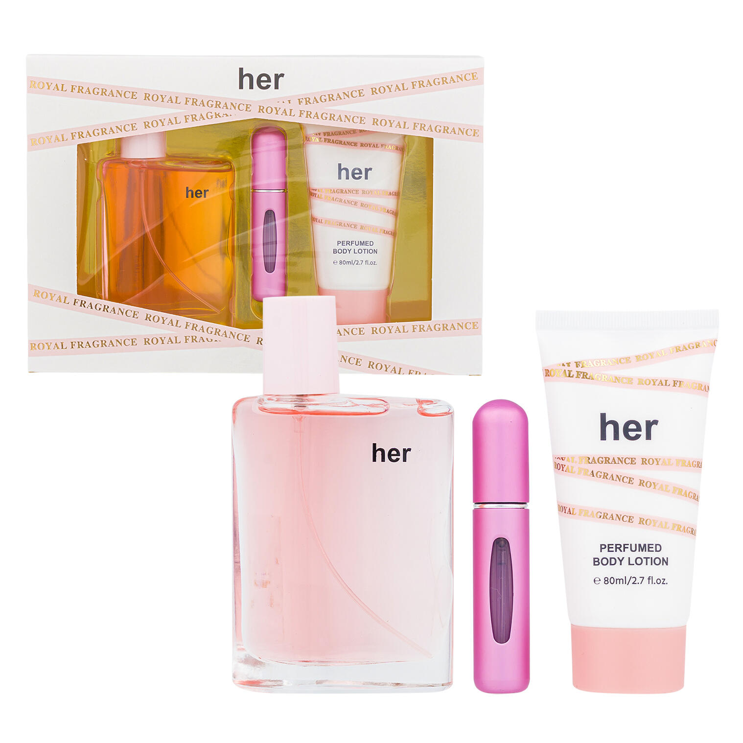 Wholesale Royal Fragrance Her Perfume and Body Lotion Gift Set, 3