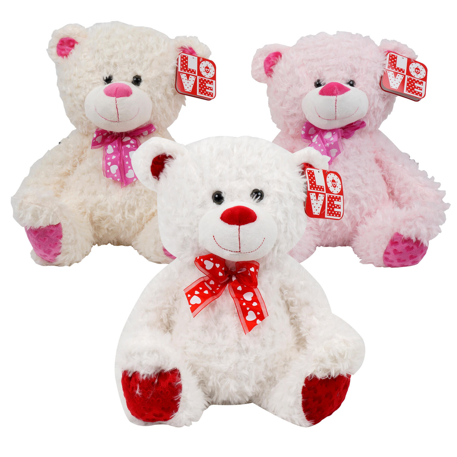 Wholesale Kelly Toy 15.5in Plush Bear w/Heart PatternAsst CREAM