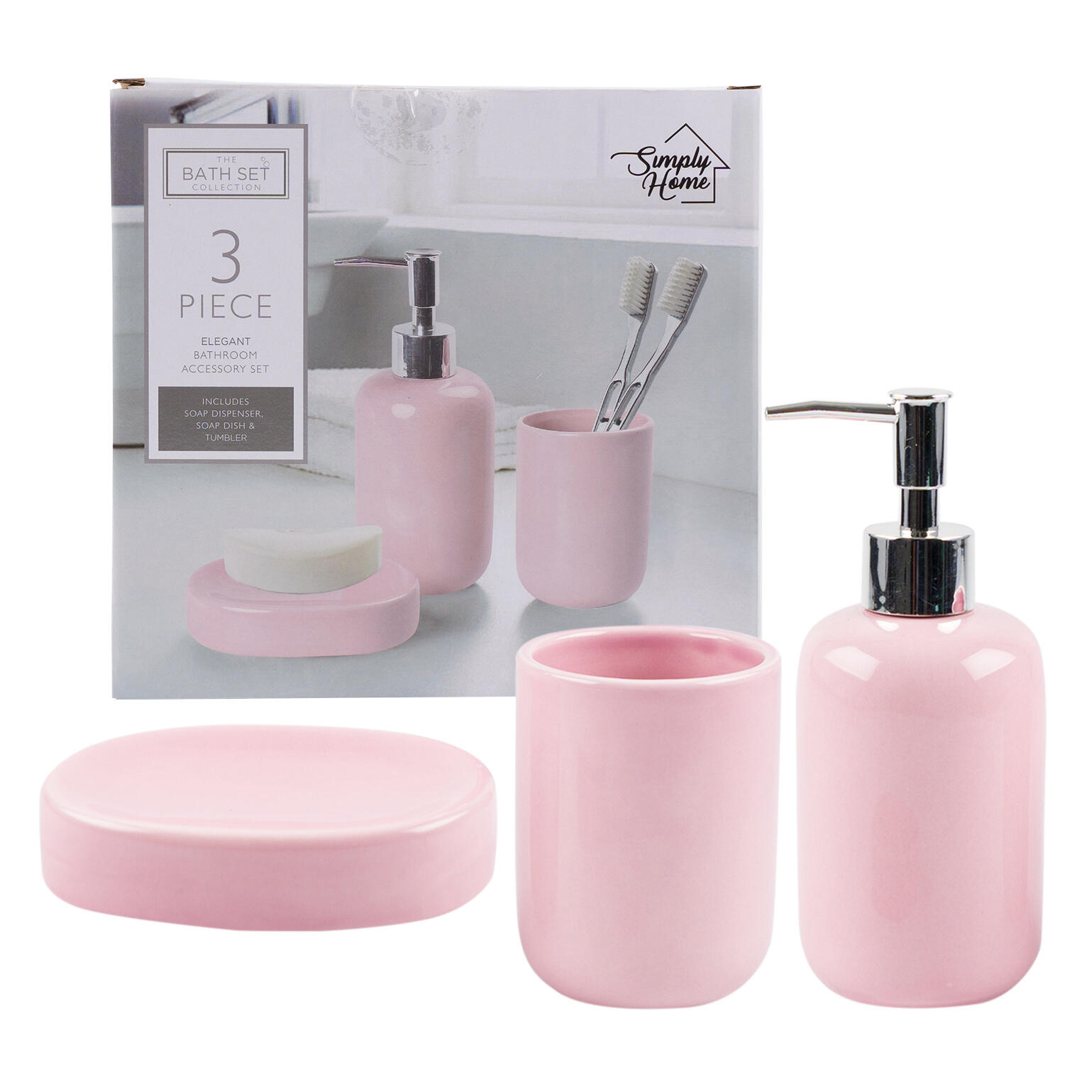 Wholesale 3 Piece Pink Porcelain Bathroom Accessory Set PINK
