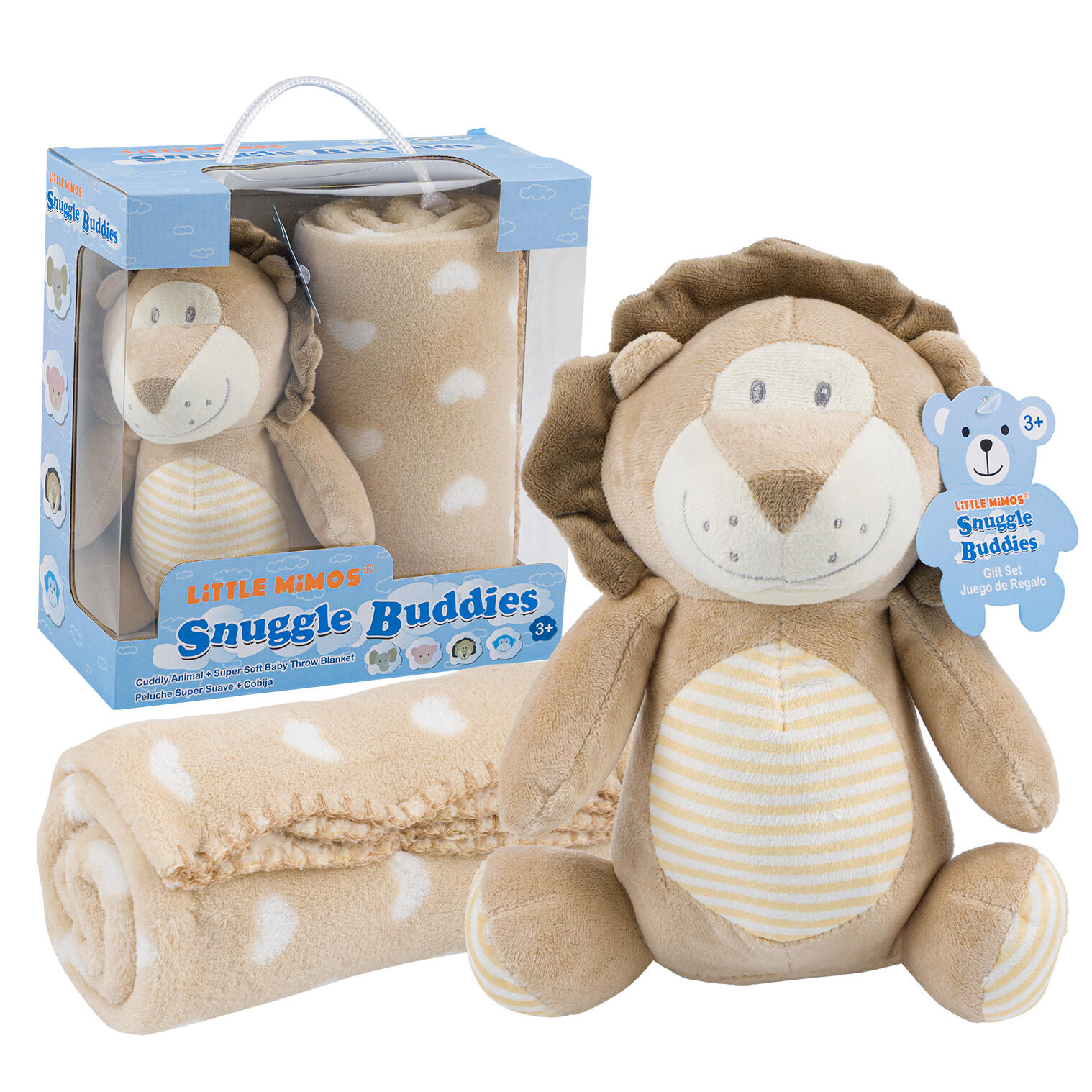 Little Mimos Snuggle Buddies - 2 Pieces - Lion - Cuddle Animal - Super Soft Baby Throw Blanket - Ages 3 And Up