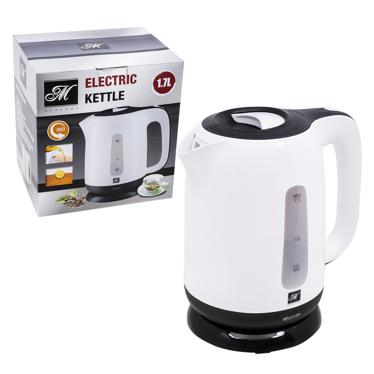 Wholesale Cordless Electric Kettle 1.7L White and Black WHITE/BLACK