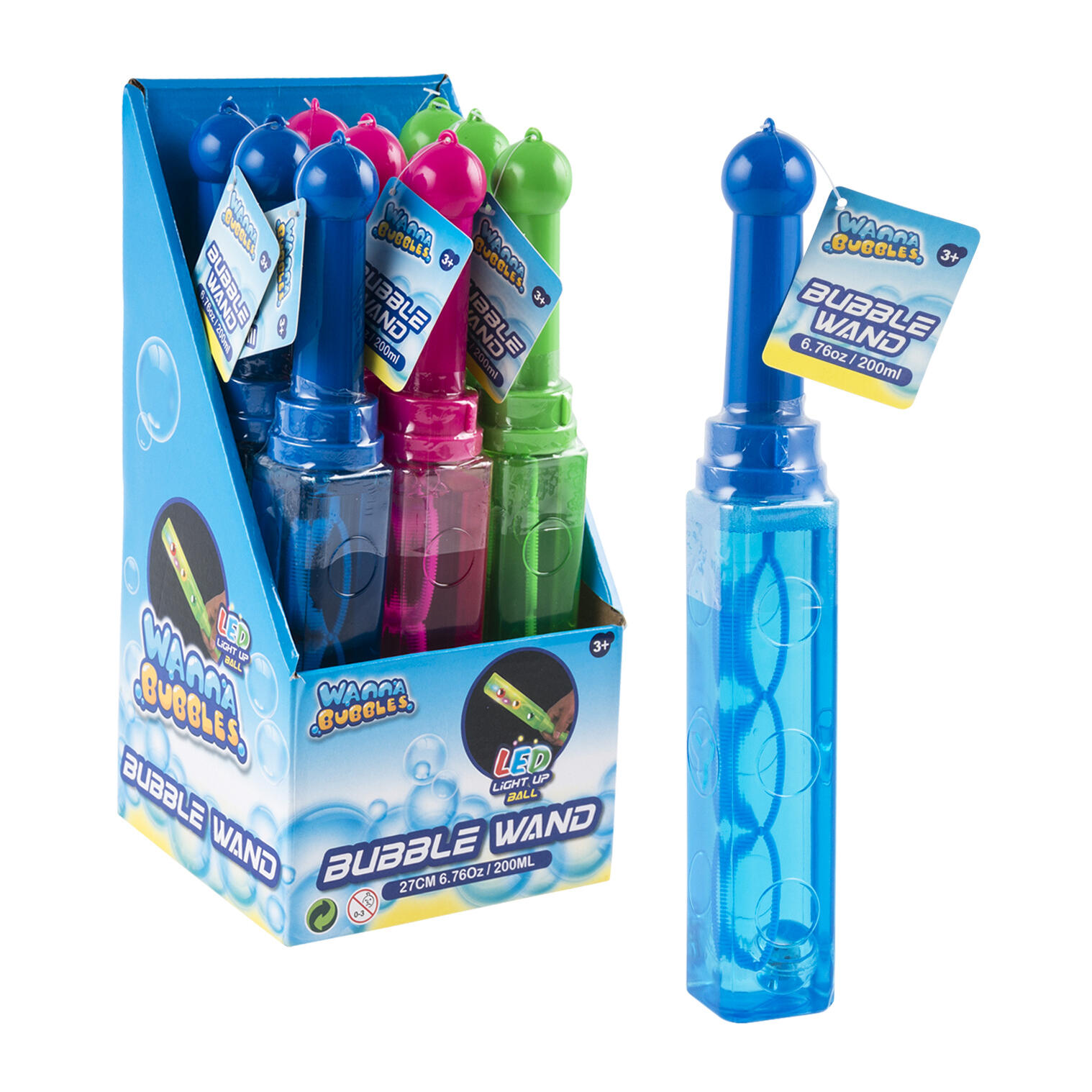 Wholesale Light up Ball Bubble Wand 6.76oz 3 Assortments 3 ASST