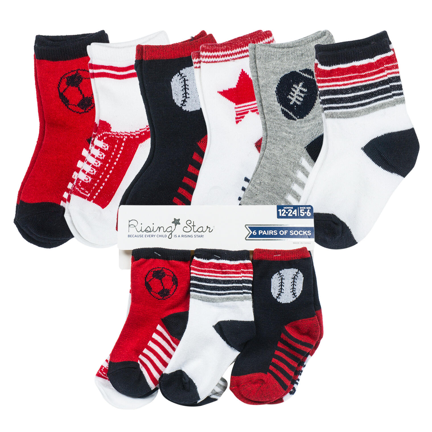 Wholesale 6 Pack Sports Toddler Socks MULTICOLOR