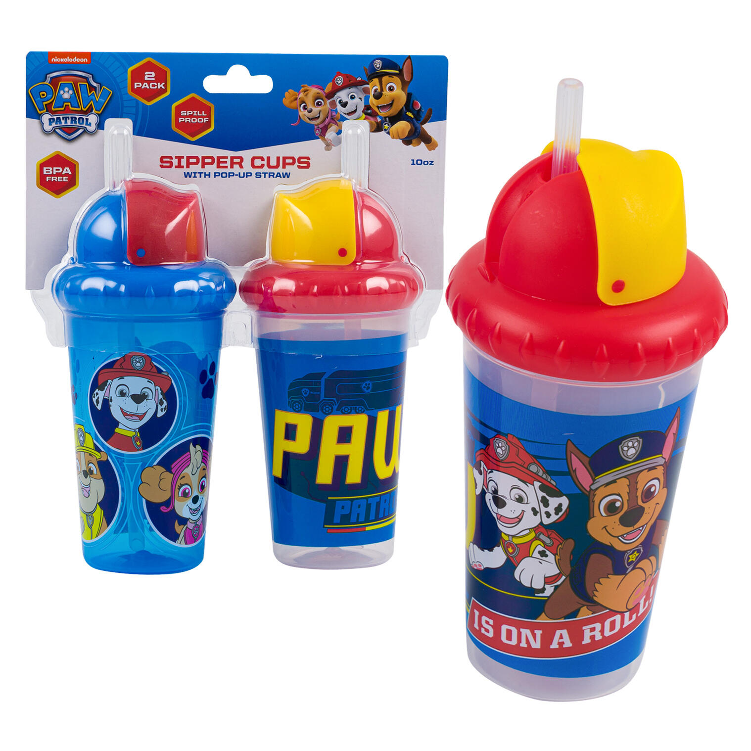 Nickelodeon Paw Patrol Sipper Cups with Pop-Up Straw - 10oz - 2 Pack - Spill Proof and BPA Free