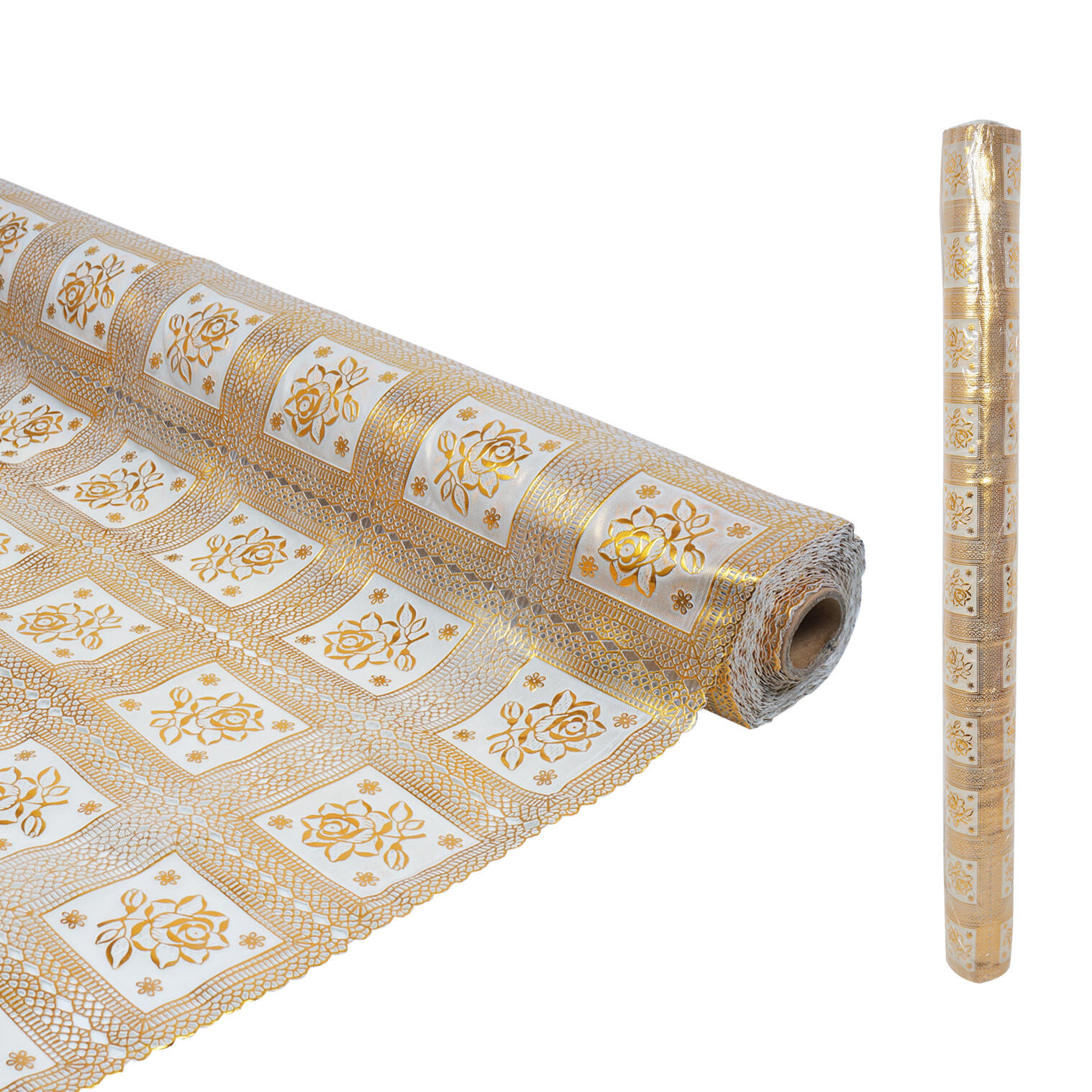 PVC Liner Gold Roses  15yrds x 54"