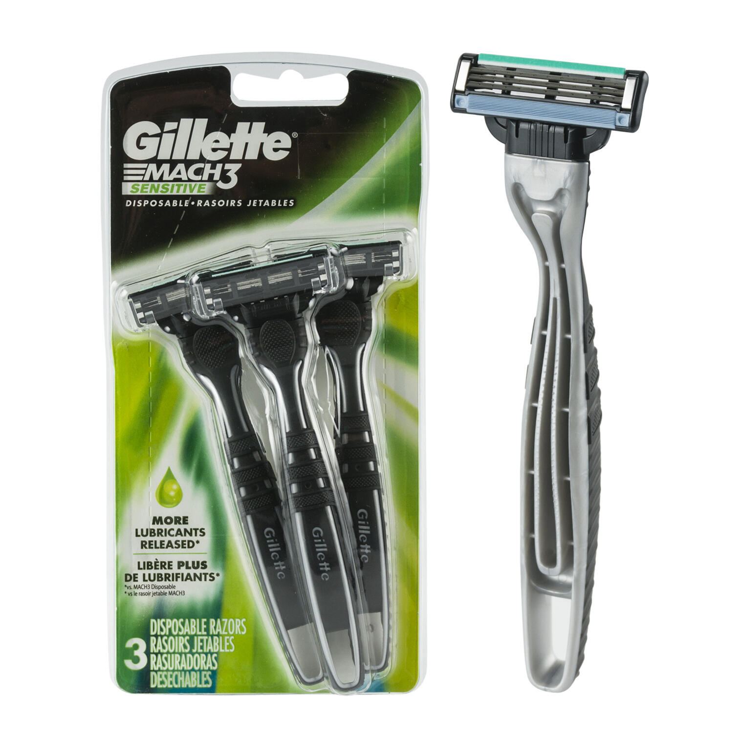 Wholesale 3pc Gillette Mach3 Sensitive Mens Disposable Razor BLUE