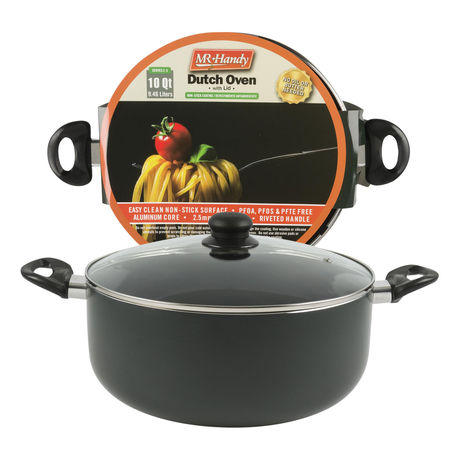 MR. HANDY DUTCH OVEN WITH LID - 10QT ALUMINUM NON-STICK SURFACE EASY CLEAN