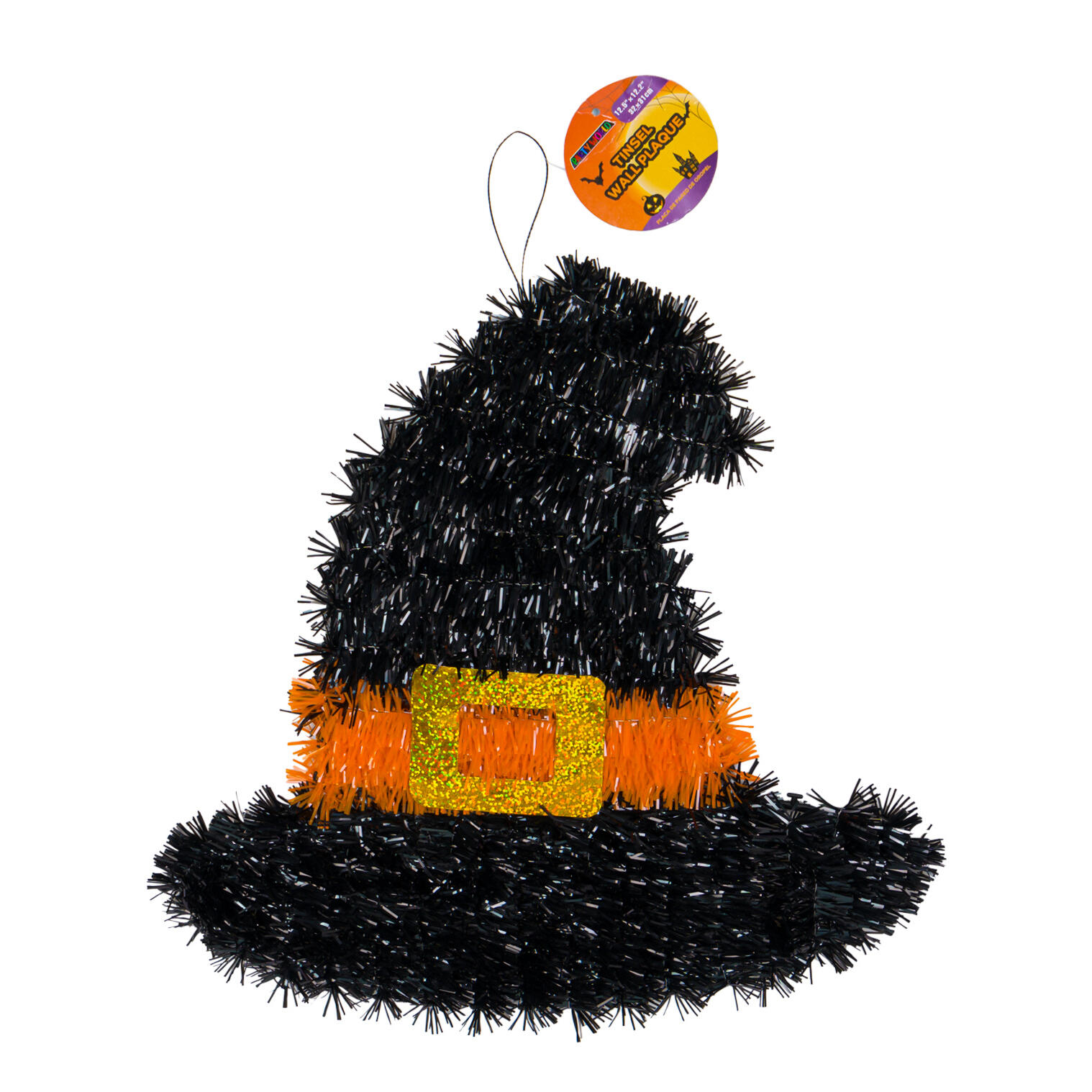 Wholesale Halloween Tinsel Witch Hat Decor W/ Belt Design BLK + ORANGE W/GOLD