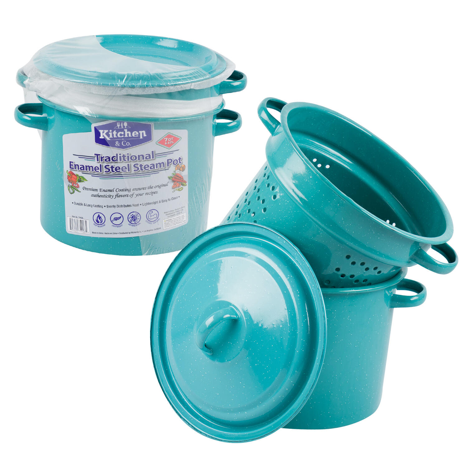 Wholesale Traditional Enamel Steel Steam Pot 7qt Blue SPECKLED BLUE