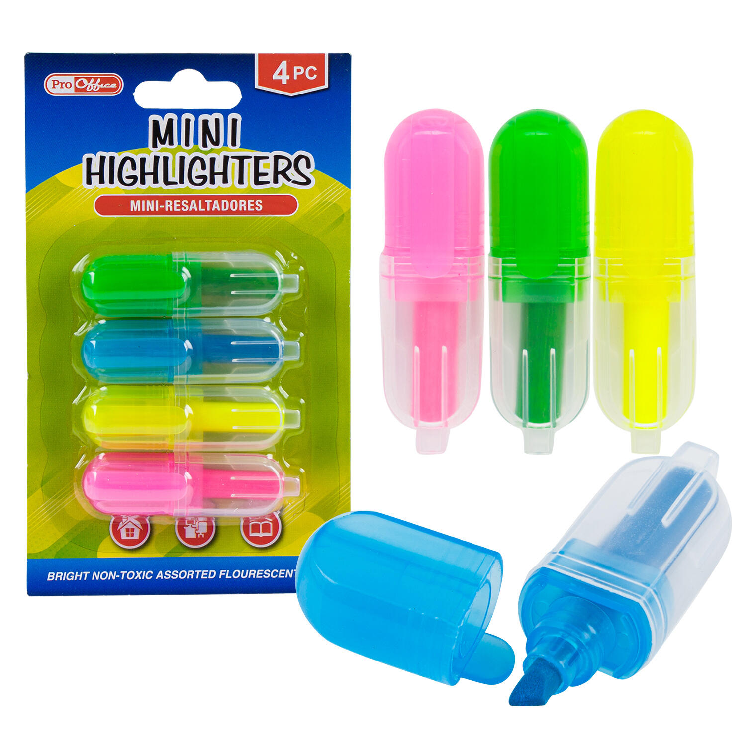 Proffice 4pc Mini Highlighter Marker- Assorted Colors