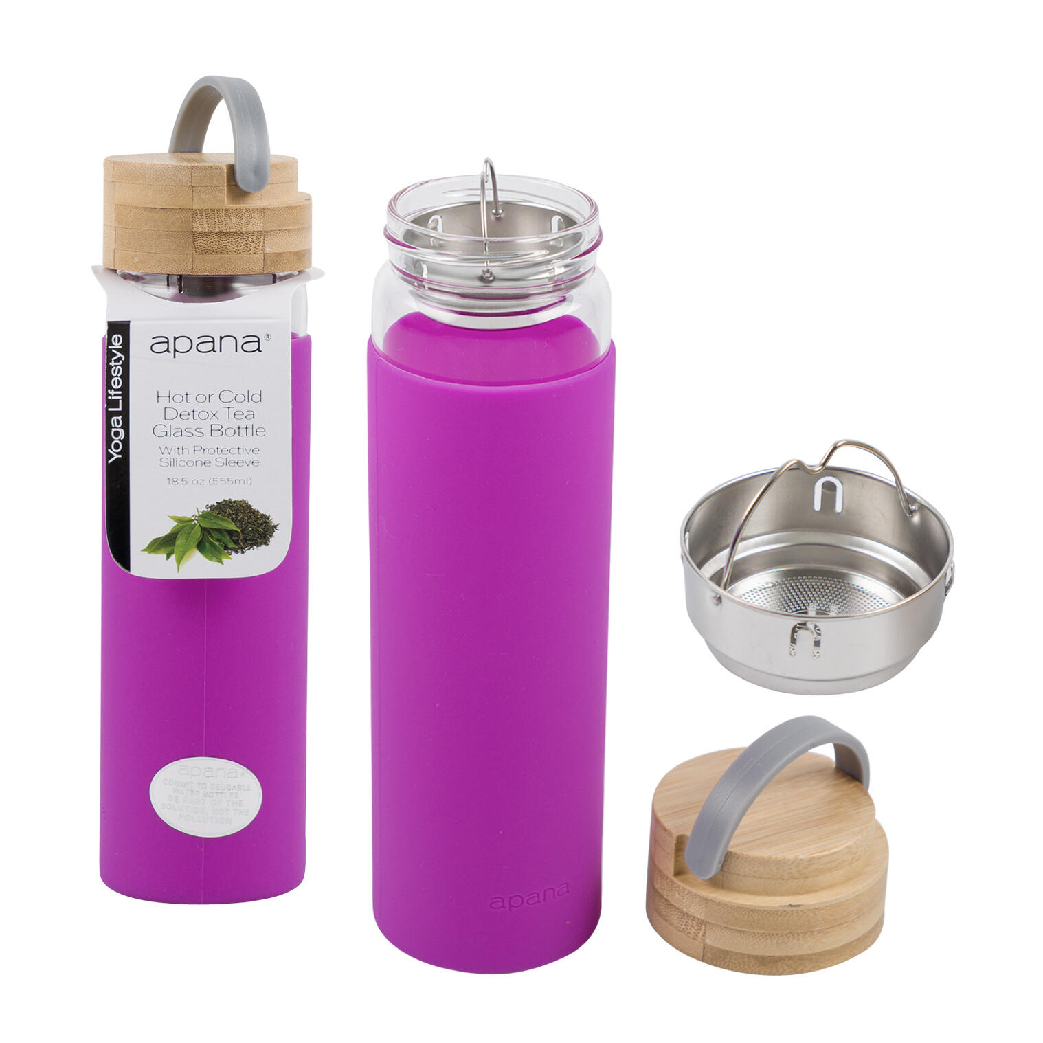 Wholesale Apana Tea Glass Bottle 18.5oz Purple PINK BERRY