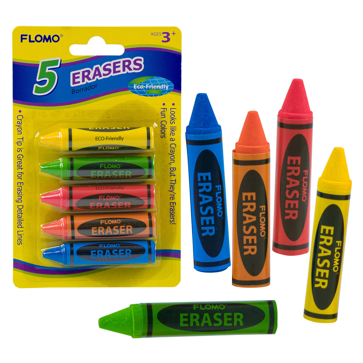 Wholesale 5pc Eraser 5 Assorted Colors 5ASST COLORSYELLOW GREEN