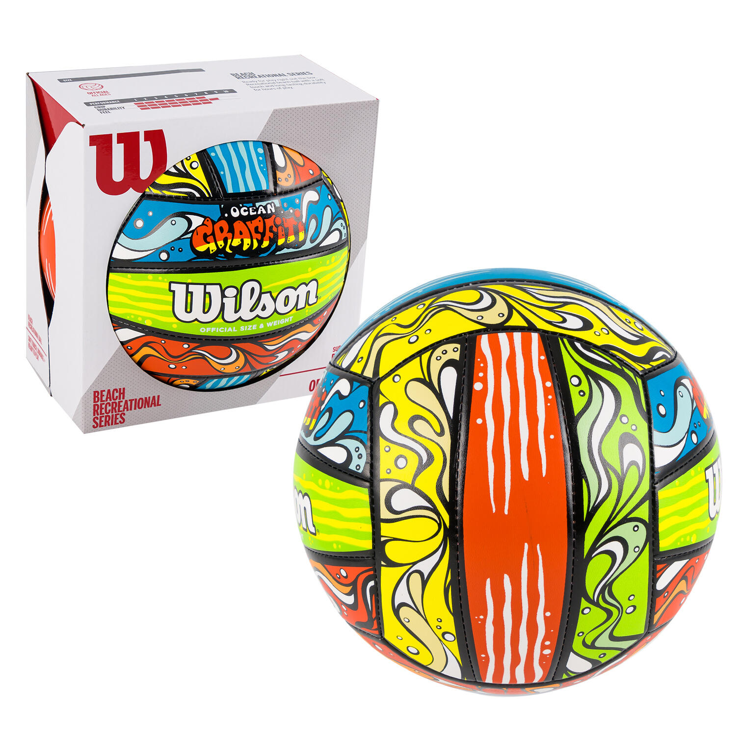 Wilson Official Size Beach Volleyball - Ages 13 and Up - Enhanced Durability - Ocean Graffiti Design