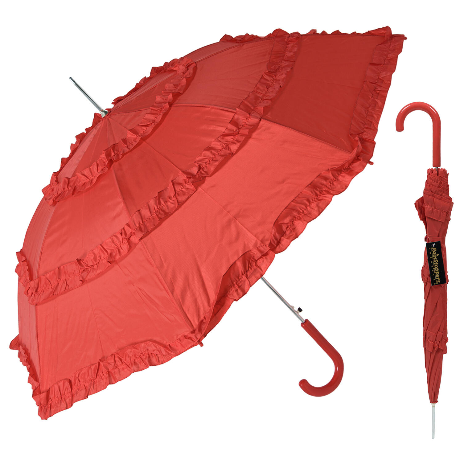 Wholesale RainStoppers Ruffle Umbrella, Red | RED | SKU: 84141