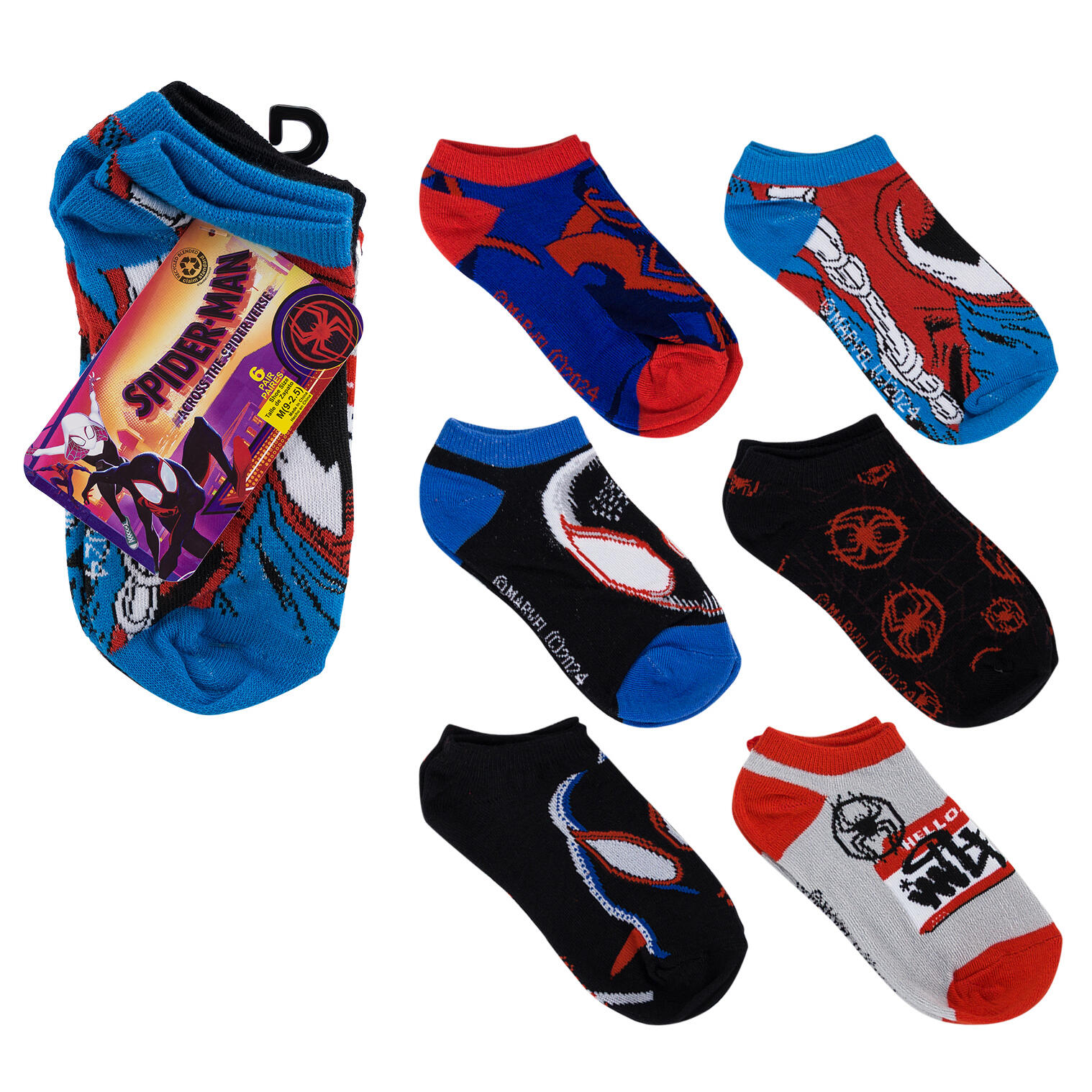 Marvel Spider-Man Across The Multiverse Ankle Socks - 6 Pack - Size 9-2.5 - Assorted Colors