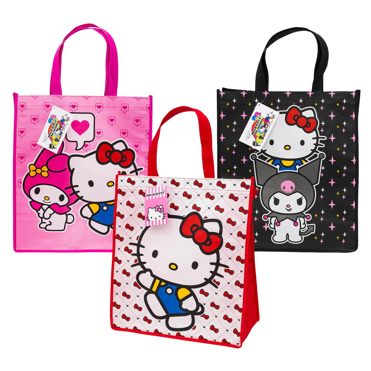 Hello Kitty and Friends Reusable Tote Bags, 16 in, Kuromi and My Melody, Assorted