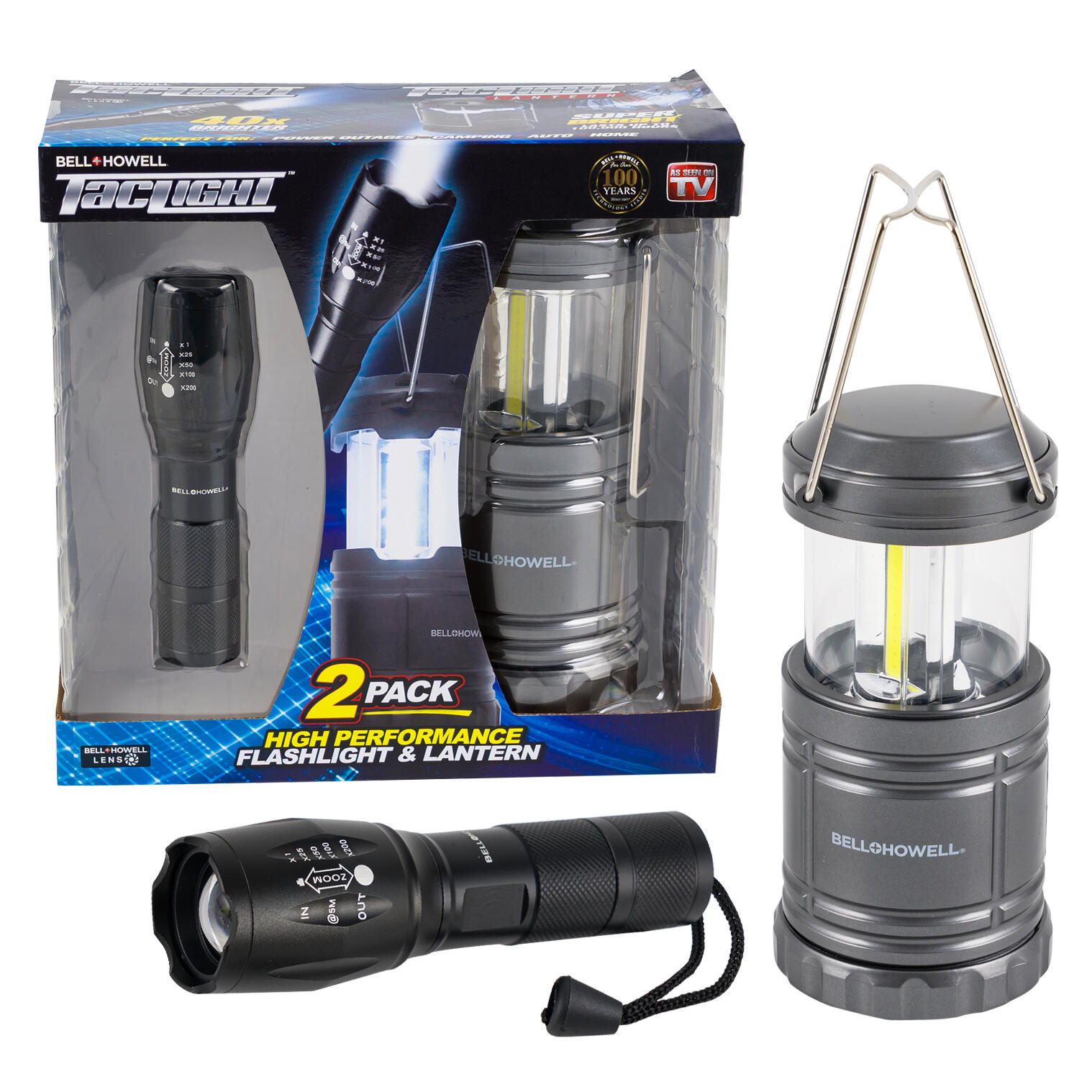 BELL + HOWELL TACLIGHT FLASHLIGHT AND LANTERN - 2 PACK 40X BRIGHTER