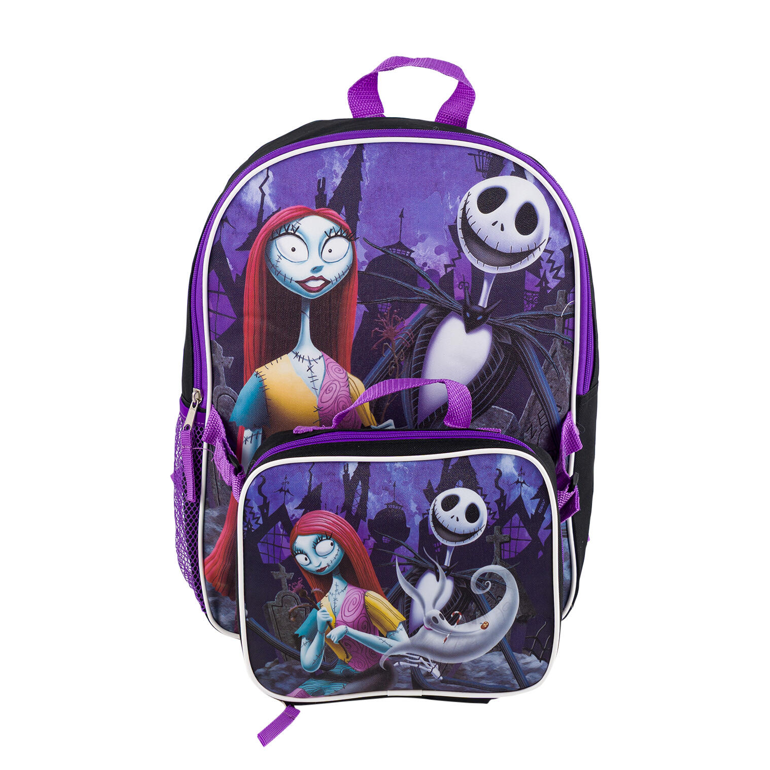Disney The Nightmare Before Christmas Backpack And Detachable Lunchbox - 15" - Purple And Black - Adjustable Straps
