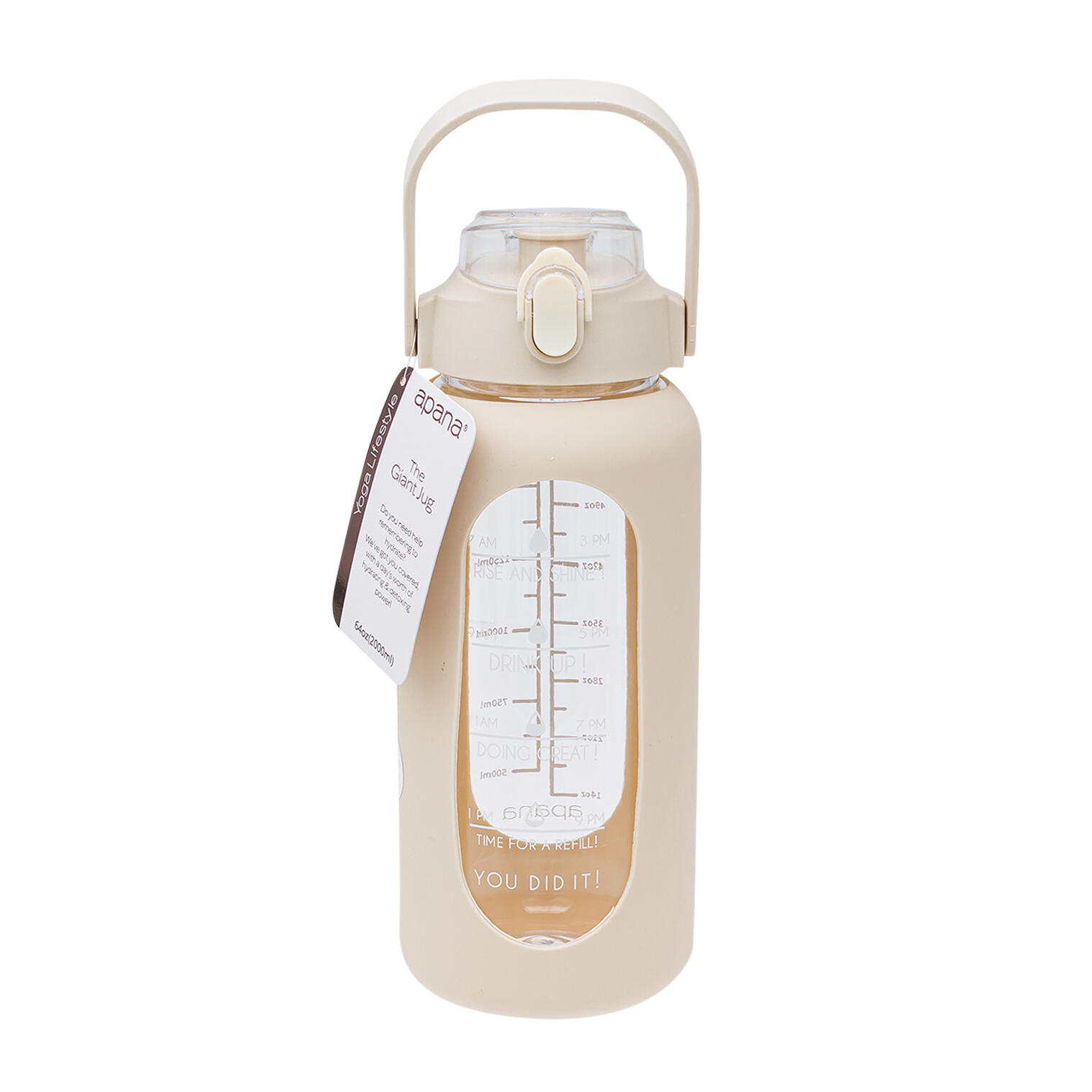 Apana The Giant Jug, 64oz/2000ml, Yoga Lifestyle, Easy-grip, Flip-top Lid, BPA Free, White