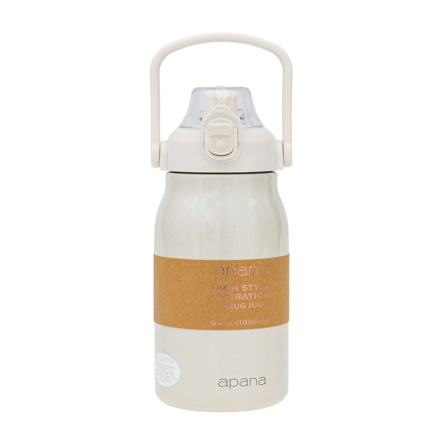 Apana High Style Hydration Chug Jug, 34oz/1000ml, Locking Flip-Top Lid, White
