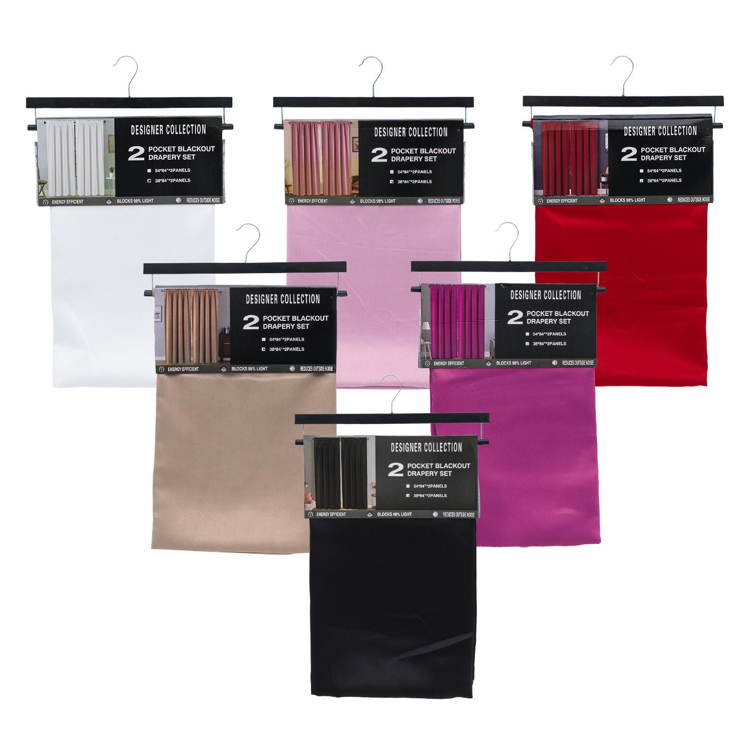 Sunrise Pocket Blackout Drapery Set, 2 Panels, 38 x 84", Assorted Colors
