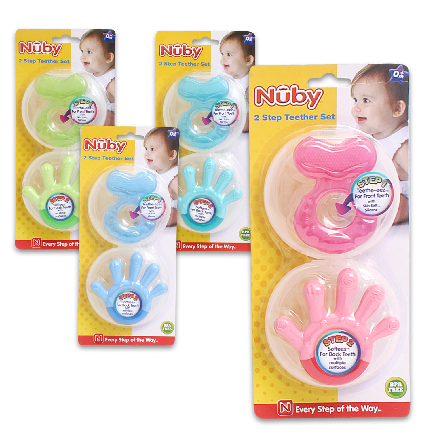 Wholesale Nuby 2Step Teether Set Assorted GREEN BLUE PINK LT. BLUE