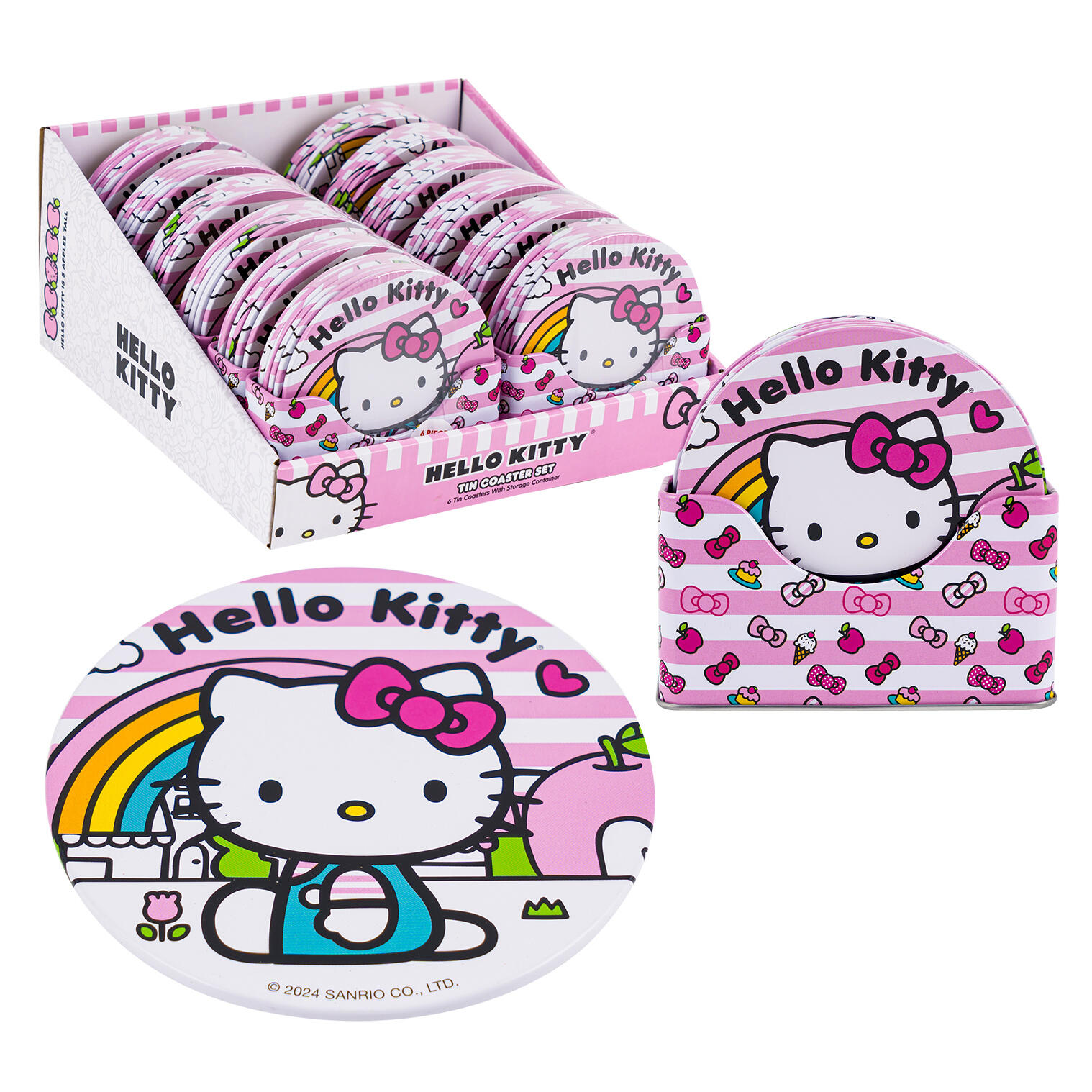 Wholesale Hello Kitty Tin Coaster Set in Holder, 7 Pieces | PINK