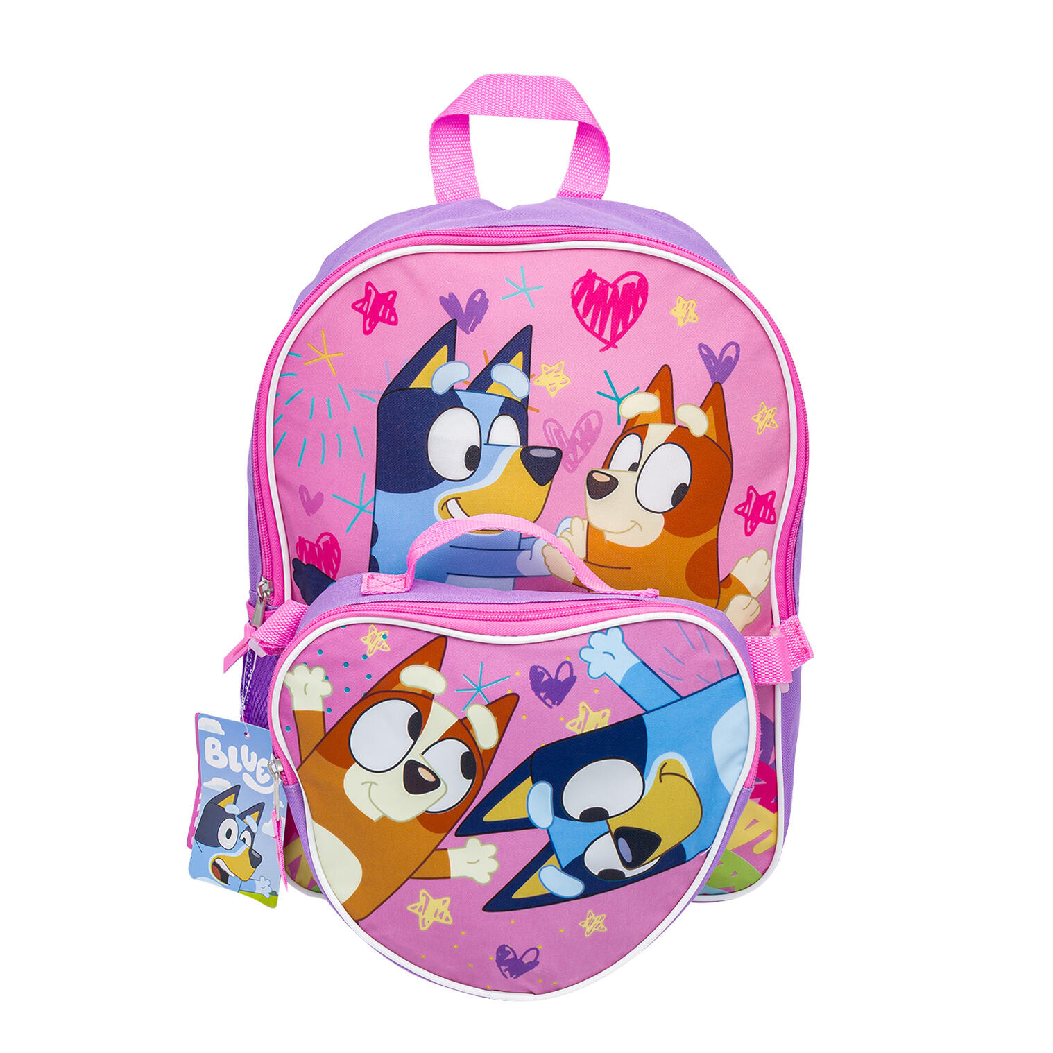 Bluey Kids Backpack with Lunch Bag, 15 in, Pink and Purple