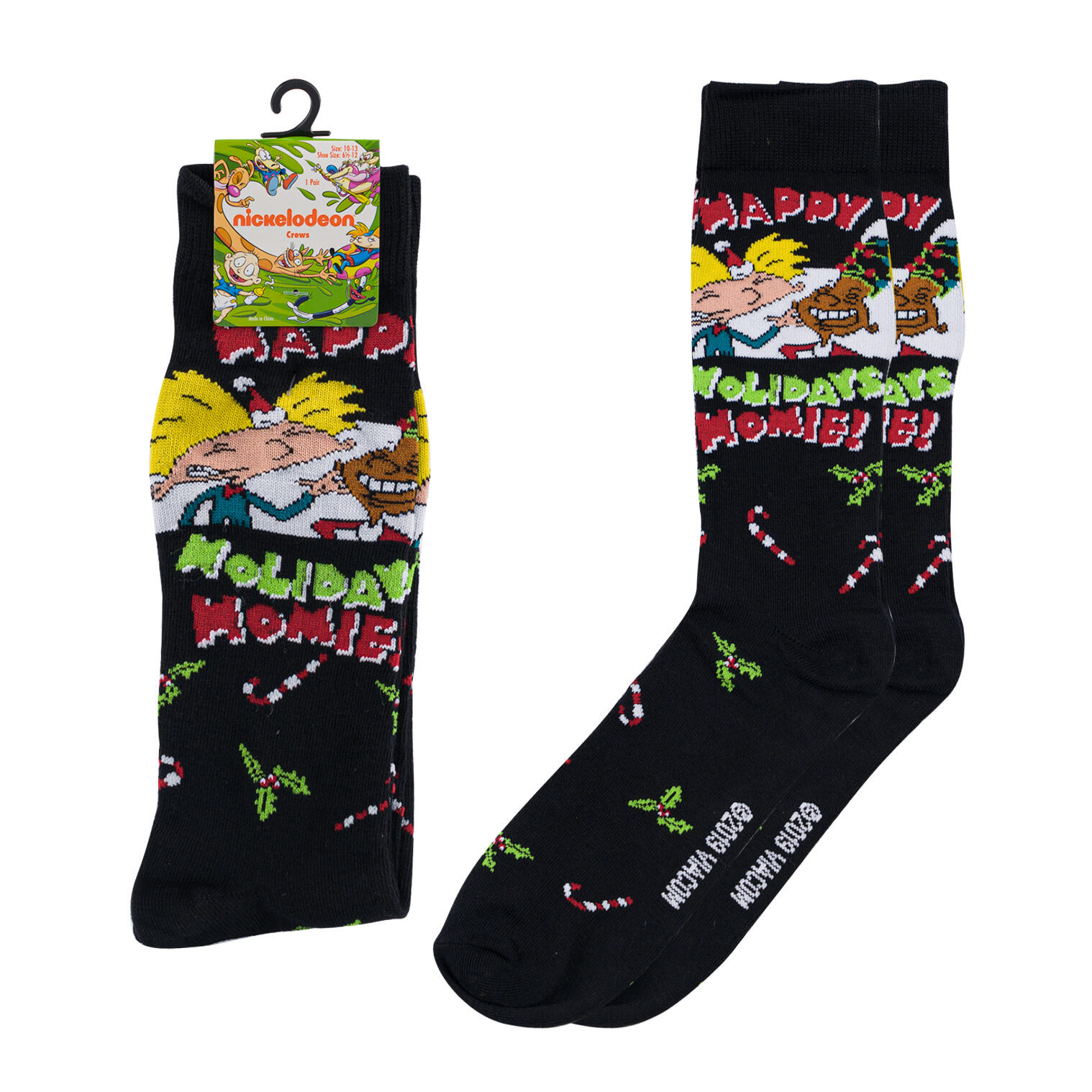 Nickelodeon Hey Arnold! Men's Crew Socks - Size 10-13 - Happy Holidays
