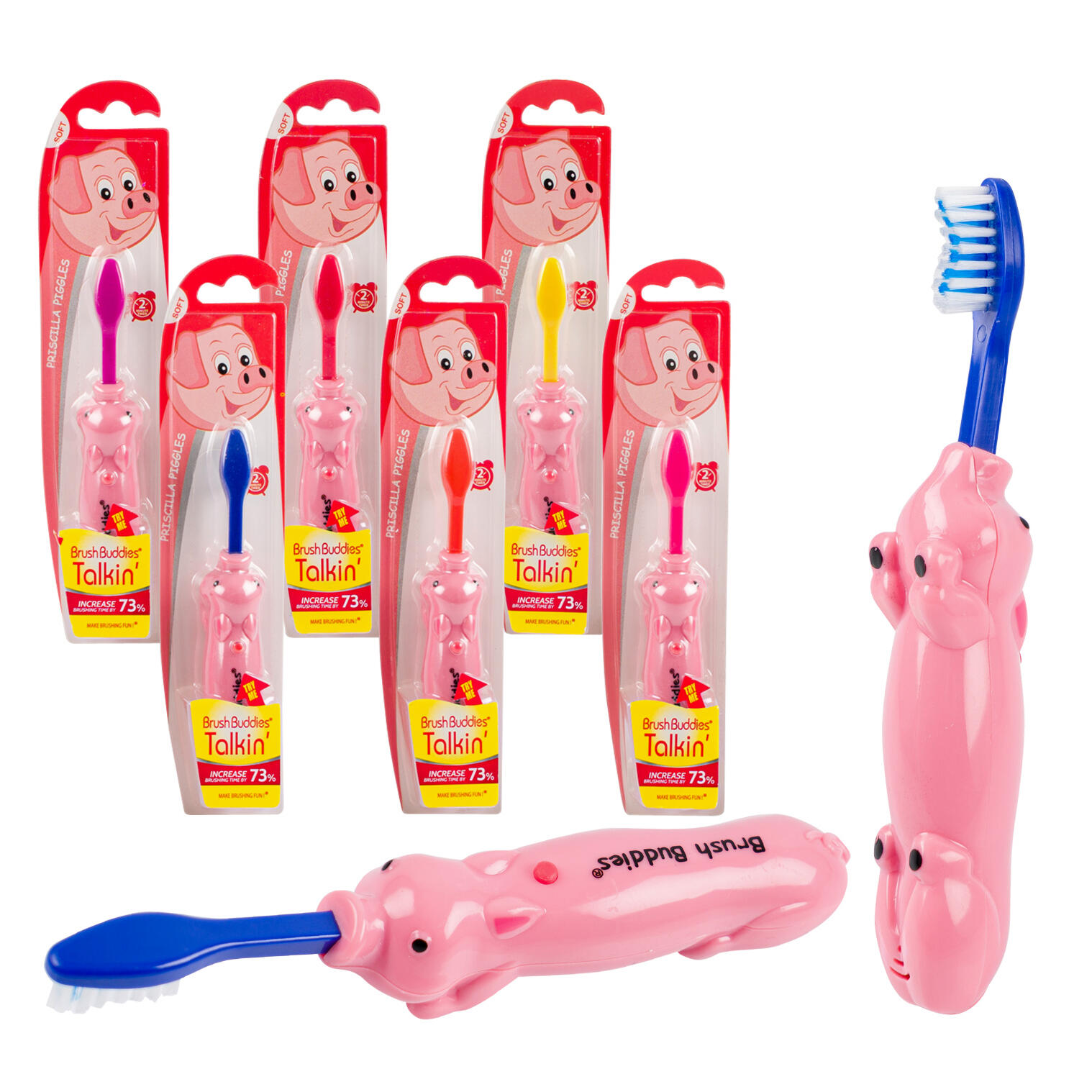 Brush Buddies Talkin' Soft Kids Toothbrush - Priscilla Piggles - BPA Free - Assorted Colors