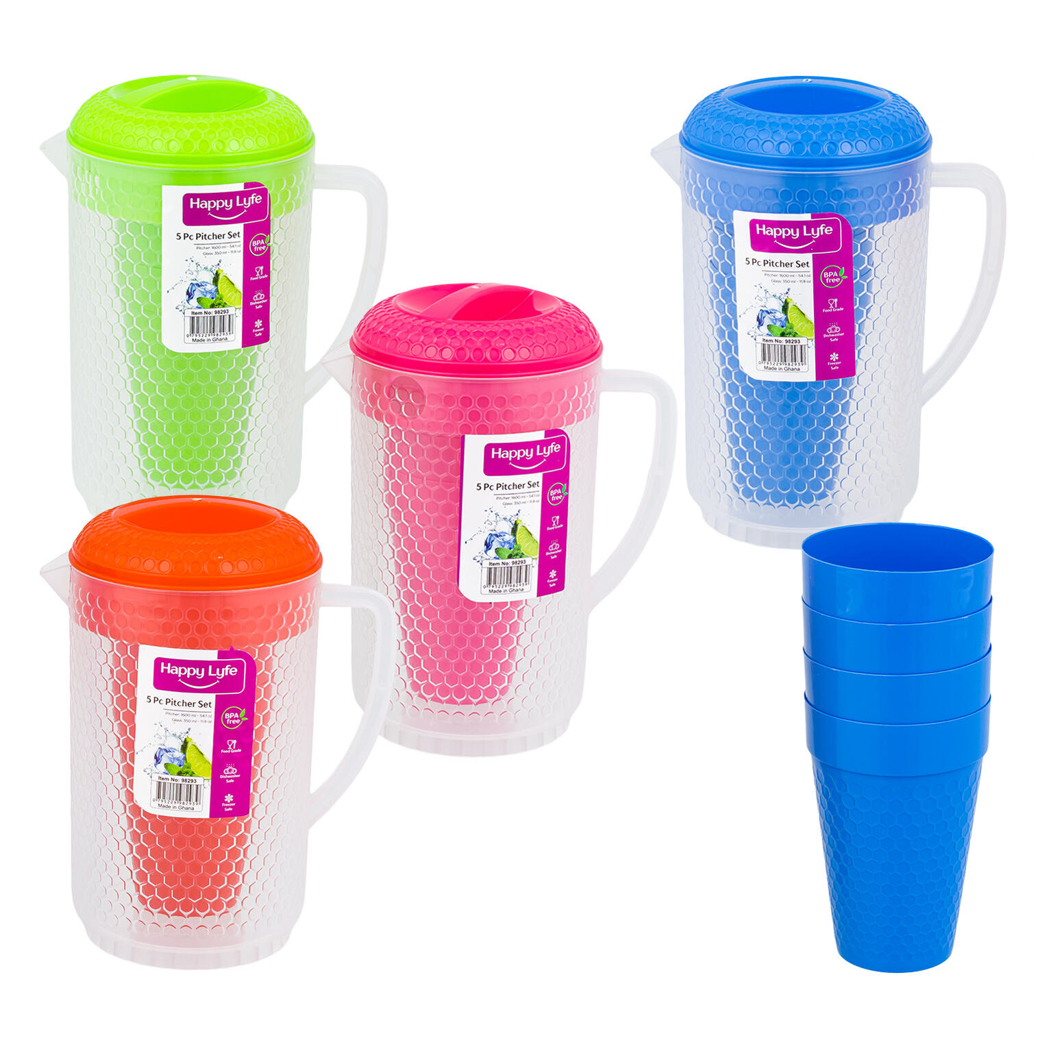 Wholesale Plastic Pitcher 5-piece Set, Assorted Colors, BPA Free ...