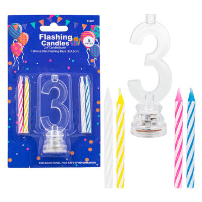 wholesale Flashing Candles 5-Piece Set, Number 3