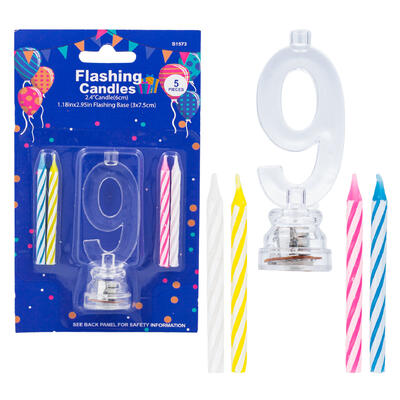wholesale Flashing Candles 5-Piece Set, Number 9