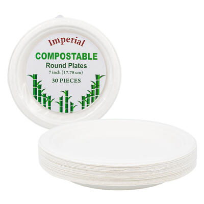 wholesale Compostable 7" Round Plates, 30 Pack