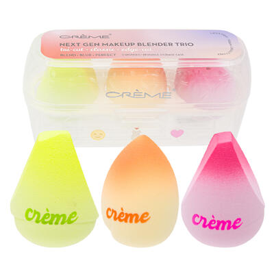 wholesale The Crème Shop Next Gen Makeup Blender Trio, Set of 3, Assorted Cuts, Reusable Storage Case