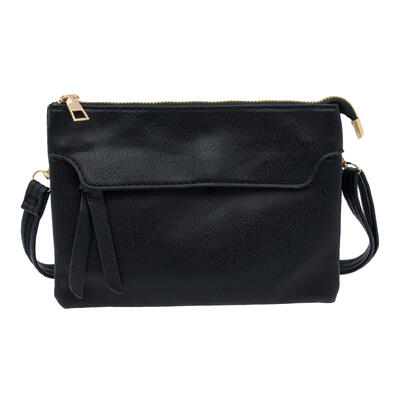 wholesale Stylish Black Crossbody Handbag, Gold Trim, Adjustable Strap