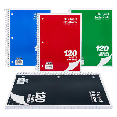 Wholesale Pro Office 3 Subject Wide Ruled Notebook, 120 Sheets ...