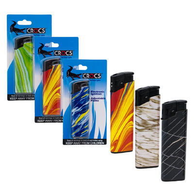 wholesale Crocs Premium Pocket Lighter, Electronic Ignition, Adjustable Flame, Assorted Colors
