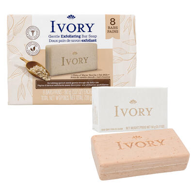 wholesale Ivory Gentle Exfoliating Bar Soap 8-Pack, Warm Vanila and Oat Milk