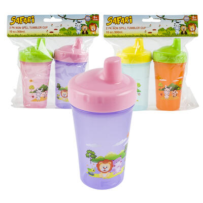 Safari Non Spill Tumbler Cup - 10oz/300ml - 2 Pack - Assorted Colors