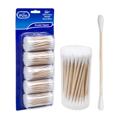 wholesale All Pure Double Tipped Cotton Swabs - 300 Count - 100% Cotton - Wood Sticks