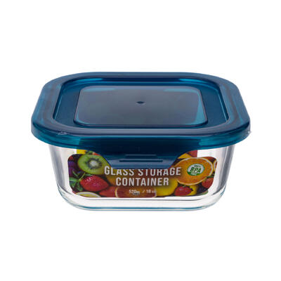 wholesale Glass Storage Container, 520ml/18oz, Blue Lid, BPA Free
