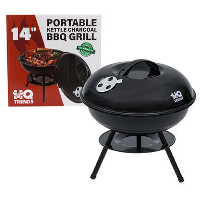Portable Kettle Charcoal BBQ Grill, 14", Black