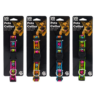 wholesale Small Adjustable Pets Collar, 11.8- 17.7", Paw Print Design, Assorted Colors
