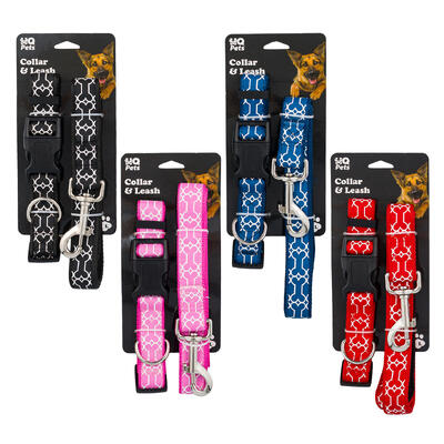 wholesale Large Pet Collar & Leash, Dog Bone Design, Assorted Colors