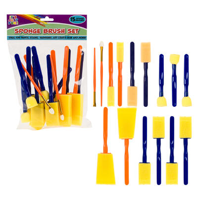 BRUSH SET,15pc SPONGE ASST CLR