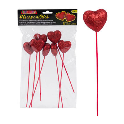 wholesale Patryworld Valentine's Day Edition Heart on Stick - 8" - 7 Pack - Glittered