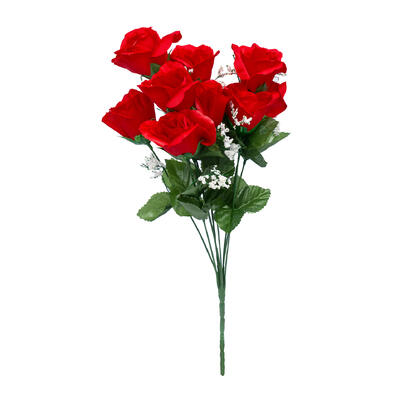 wholesale Artificial Velvet Rose Bud Bush Decor, x14 per Bush
